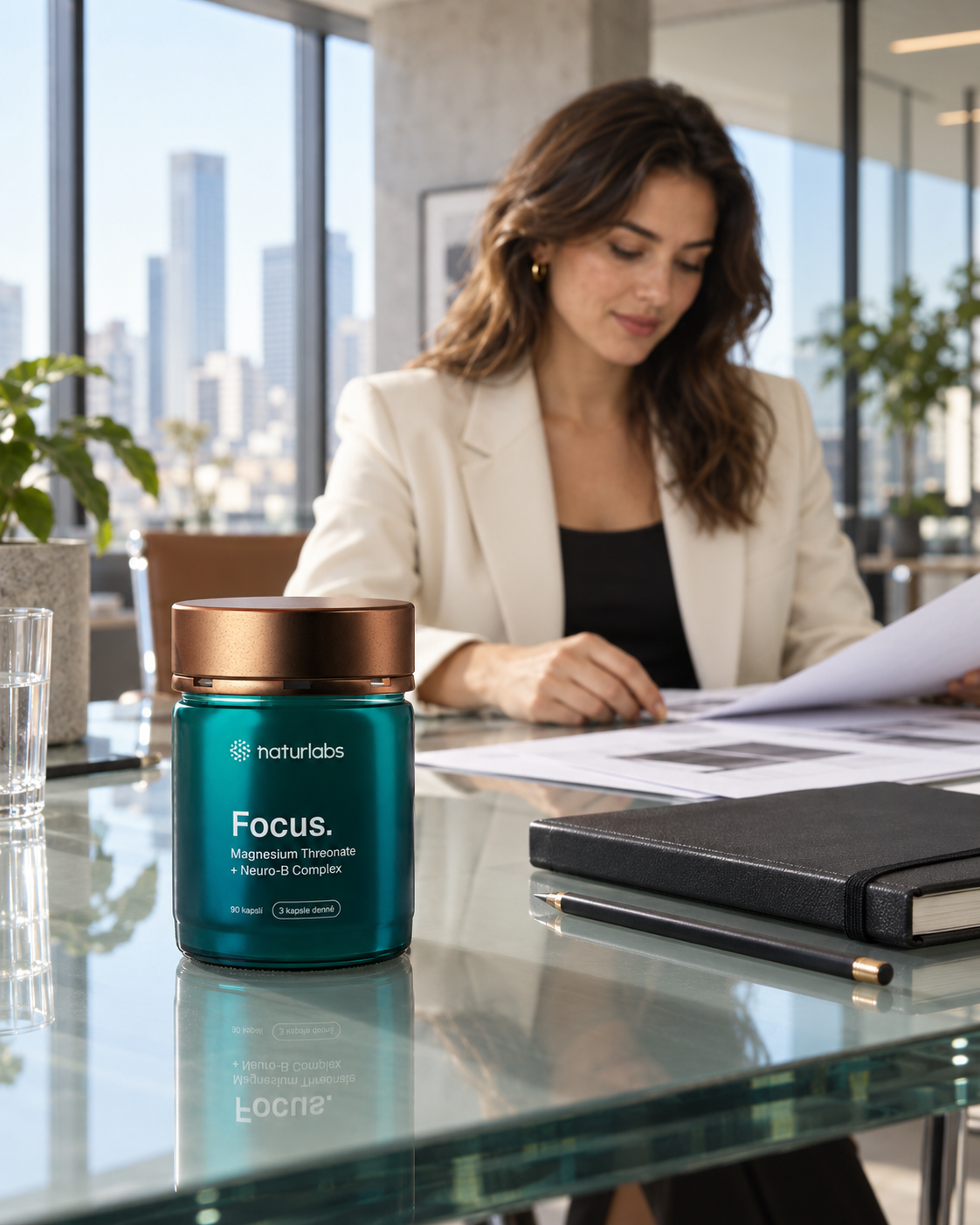 Focus. Hořčík Magtein® (L-threonát) + vitaminy B, redakční produktová fotografie 2