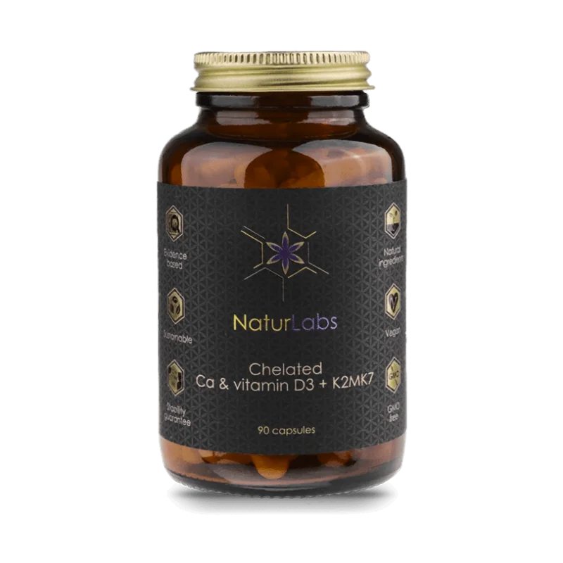 Chelátový vápník + vitamín D3 a K2 NaturLabs, 90 kapslí