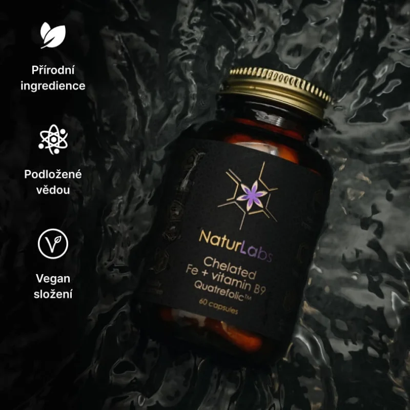 Chelátové železo + vitamín B9 NaturLabs, 60 kapslí