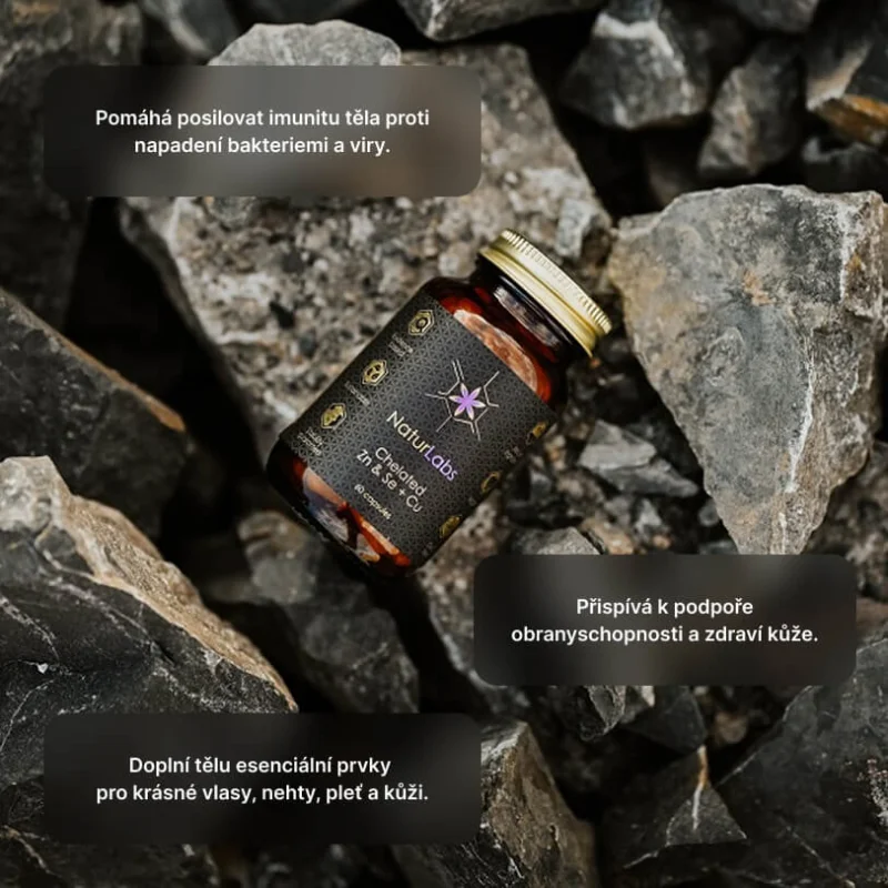 Chelátový zinek a selen + měď NaturLabs, 60 kapslí