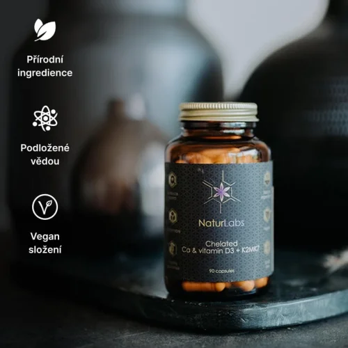 Chelátový vápník + vitamín D3 a K2 NaturLabs, 90 kapslí
